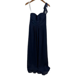 David’s Bridal Navy Long Crinkle Chiffon Bridesmaid Dress NWT Size 6